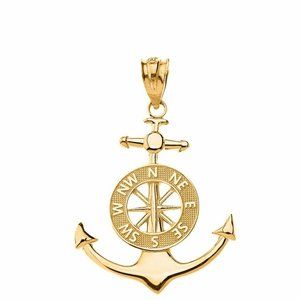 14k Real Gold Mariner's Anchor Compass Pendant